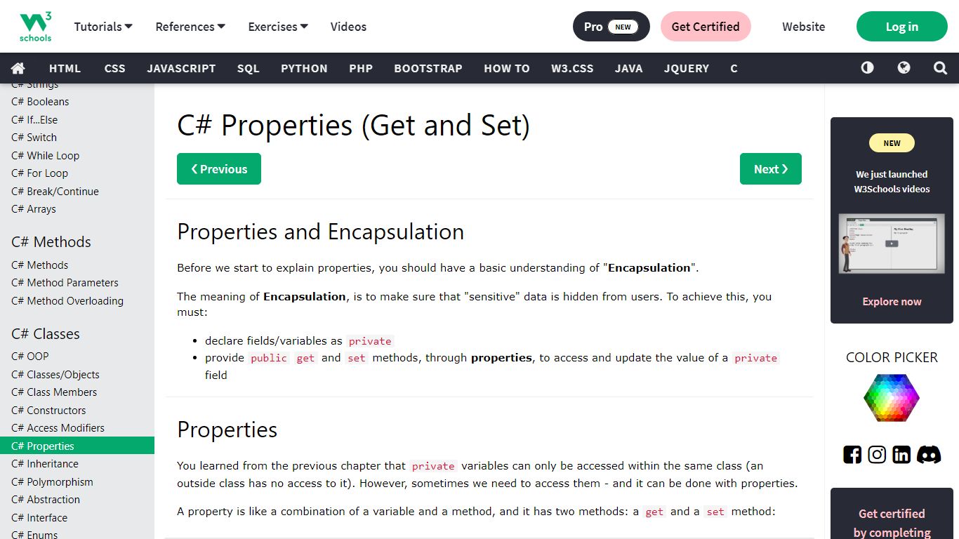 C# Properties (Get and Set) - W3Schools